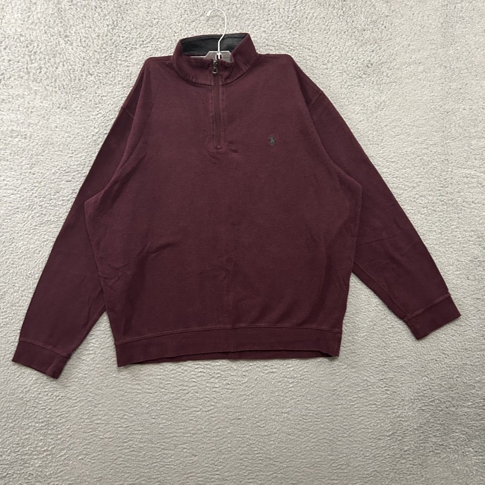 Polo Ralph Lauren Sweater Mens Extra‎ Large Purple Red Pullover Quarter Zip Pony